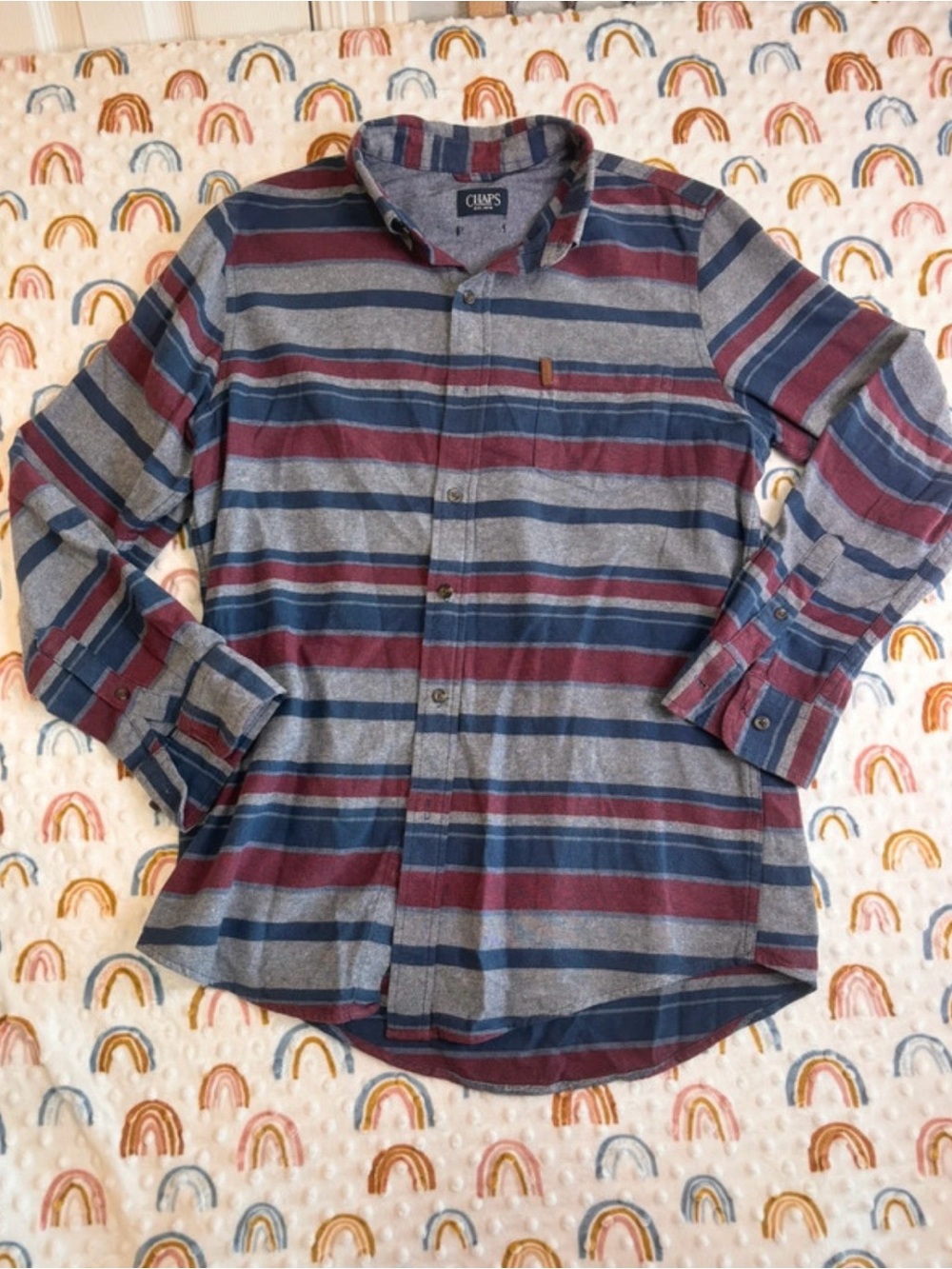 Chaps Men’s Striped Button-Down Shirt - Blue & Burgundy & Gray